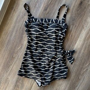 Vintage inspired Black, White Gold One Piece Swimsuit 10